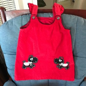 Scotty Dogs Sparkly Red Holiday Overalls Dress